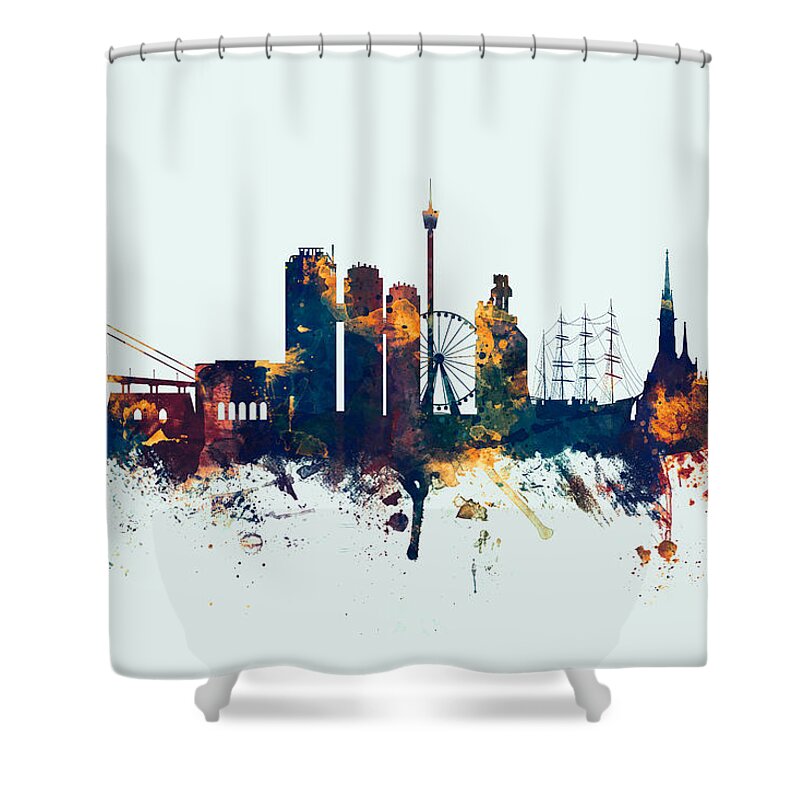 Sweden Shower Curtain featuring the digital art Gothenburg Sweden Skyline by Michael Tompsett