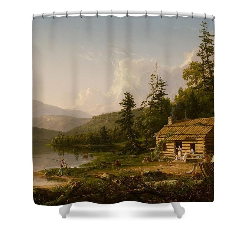 Home In The Woods Shower Curtain featuring the painting Home in the Woods by Thomas Cole