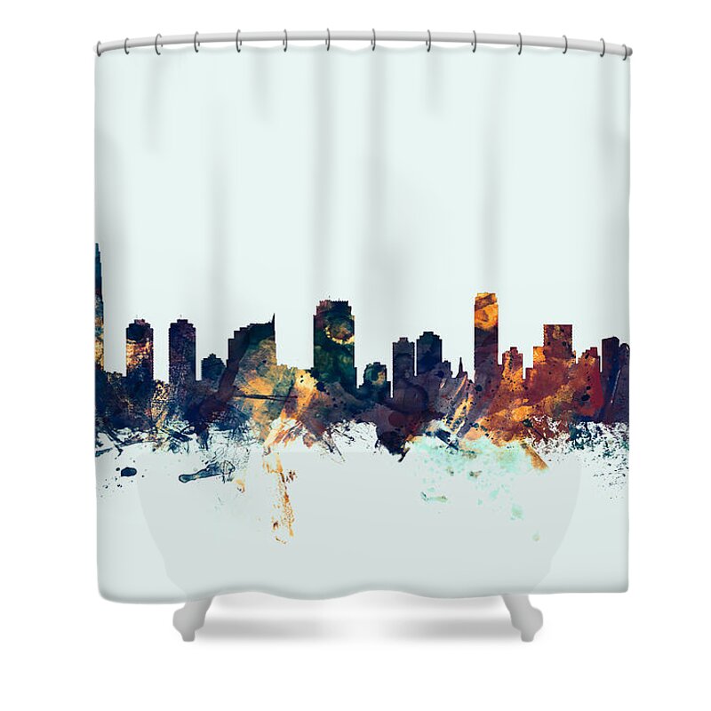 United States Shower Curtain featuring the digital art Jersey City New Jersey Skyline by Michael Tompsett