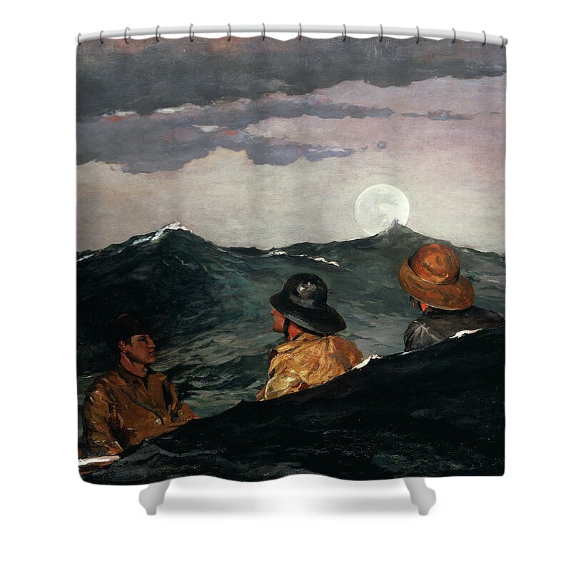 Winslow Homer Shower Curtain featuring the painting Kissing the Moon #3 by Winslow Homer