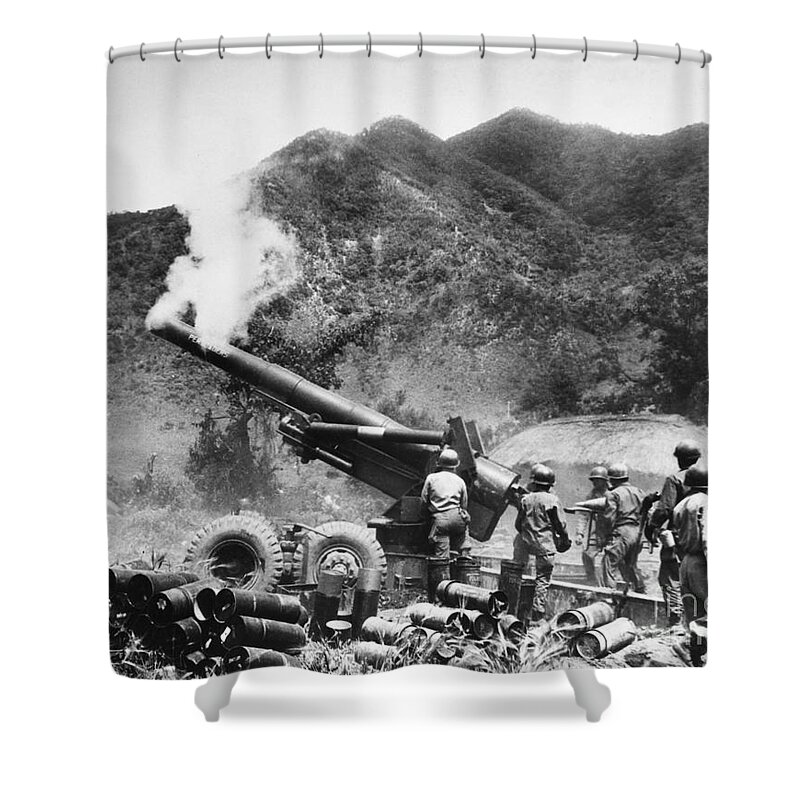 1951 Shower Curtain featuring the photograph Korean War: Artillery #3 by Granger