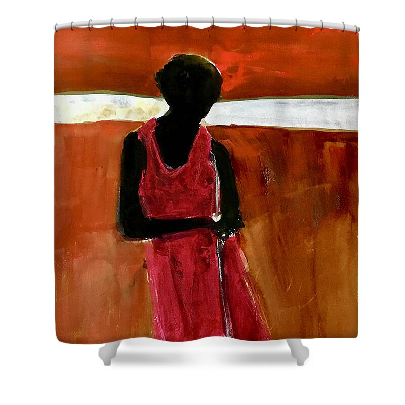 Tanzania Shower Curtain featuring the painting Masaai Boy #3 by Carole Johnson