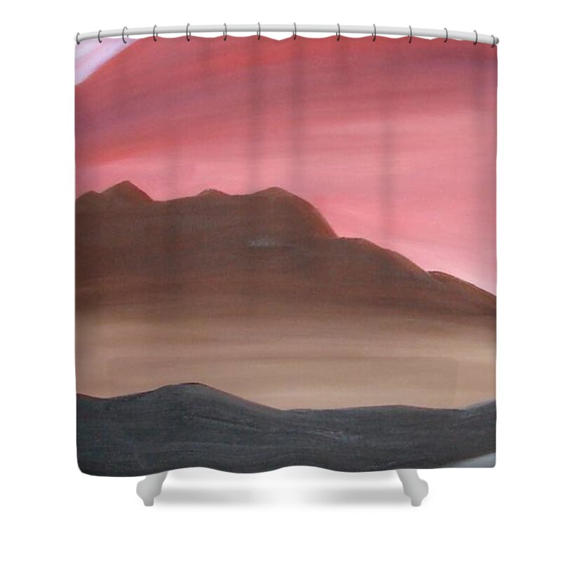 Mountain Shower Curtain featuring the painting 3 Mountains by Liz Vernand