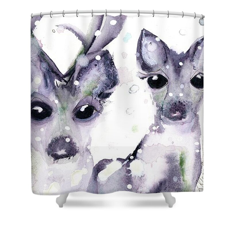 Deer Shower Curtain featuring the painting 3 Snowy Deer by Dawn Derman