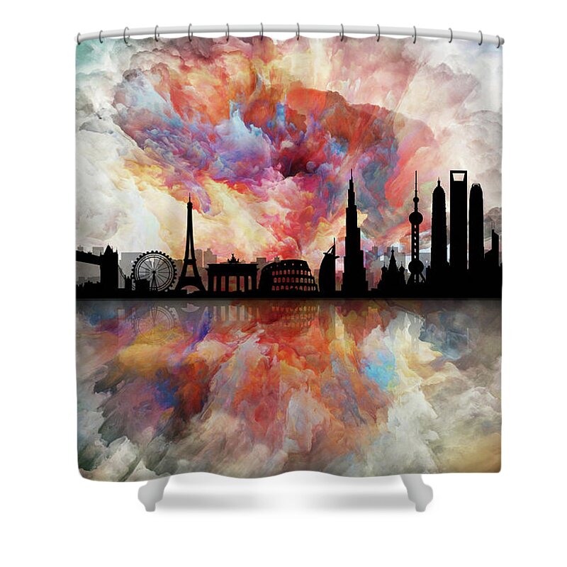 City Skyline Shower Curtain featuring the digital art The Best City skyline #3 by Lilia S
