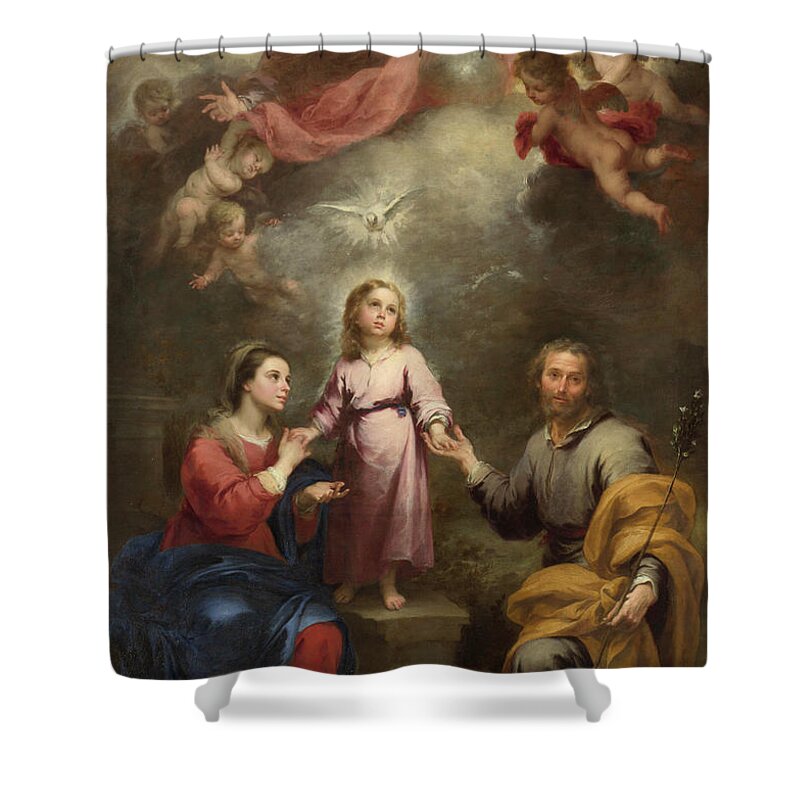 Christian Shower Curtain featuring the painting The Heavenly and Earthly Trinities by Bartolome Esteban Murillo