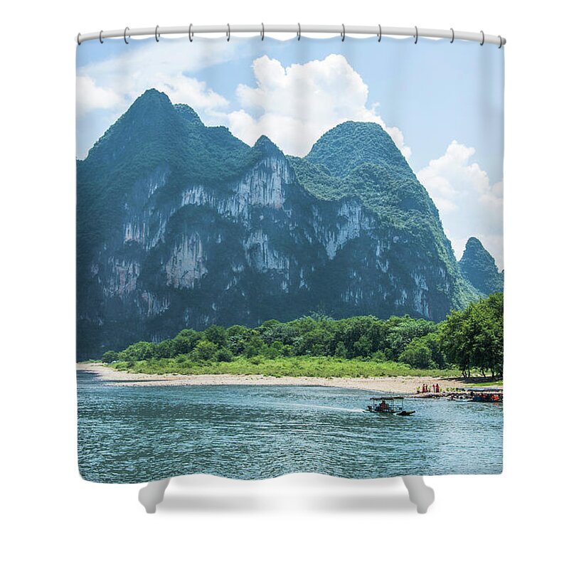 River Shower Curtain featuring the photograph Lijiang River and karst mountains scenery #30 by Carl Ning