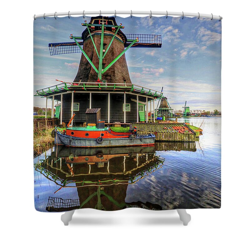 Zaanse Schans Windmills Holland Netherlands Shower Curtain featuring the photograph Zaanse Schans Windmills Holland Netherlands #30 by Paul James Bannerman