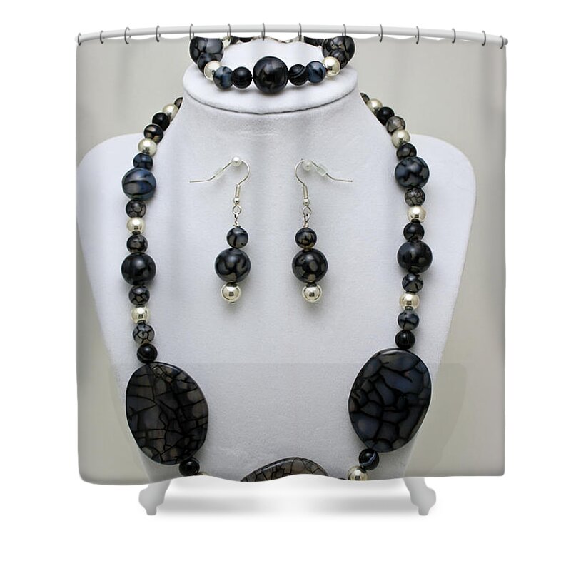 Handmade Shower Curtain featuring the jewelry 3548 Cracked Agate Necklace Bracelet and Earrings Set by Teresa Mucha