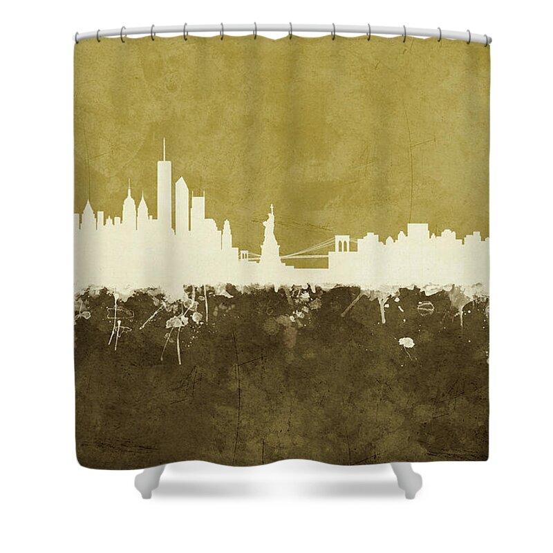 New York Shower Curtain featuring the digital art New York Skyline #39 by Michael Tompsett