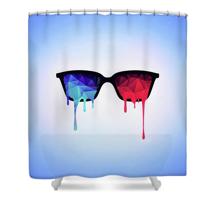 Nerd Shower Curtain featuring the digital art 3D Psychedelic / Goa Meditation Glasses by Philipp Rietz