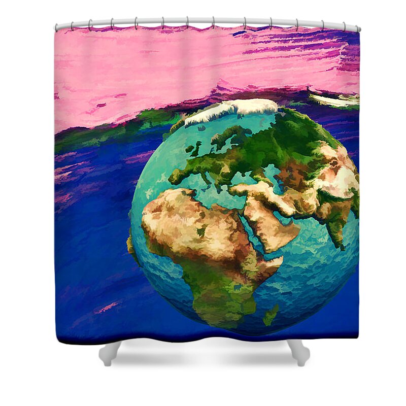 3d Render Of Planet Earth Shower Curtain featuring the digital art 3D render of Planet Earth 4 by Jeelan Clark
