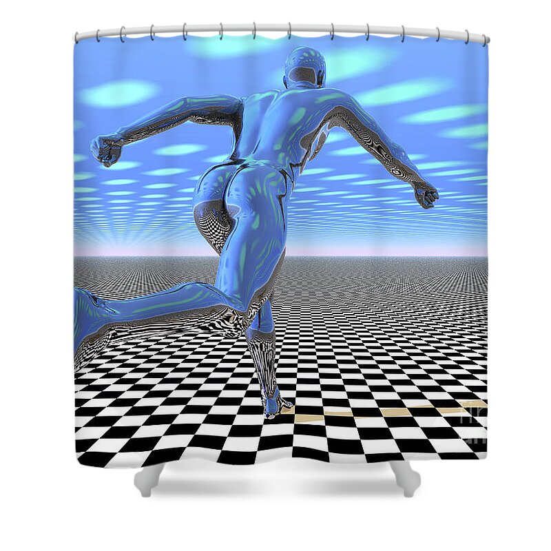 Runner Shower Curtain featuring the digital art 3D Runner by Nicholas Burningham