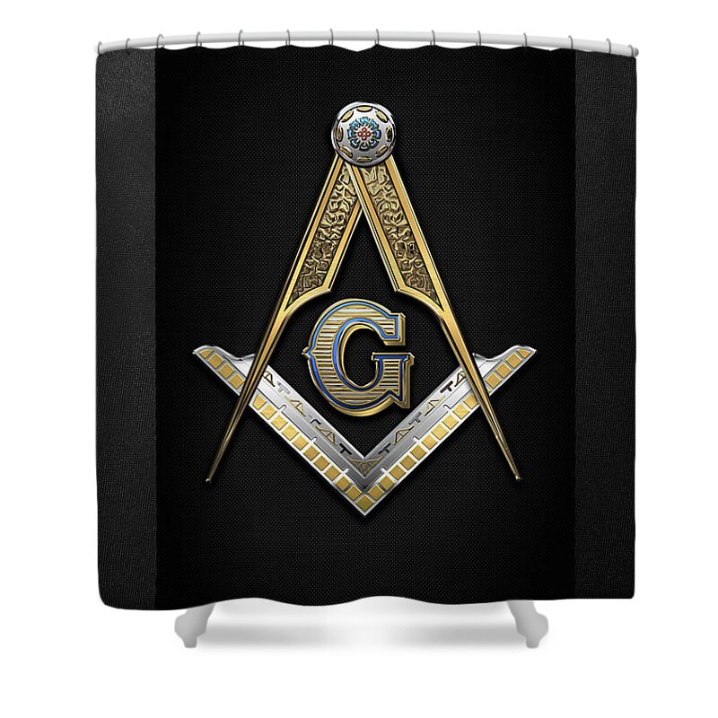 'ancient Brotherhoods' Collection By Serge Averbukh Shower Curtain featuring the digital art 3rd Degree Mason - Master Mason Jewel on Black Canvas by Serge Averbukh
