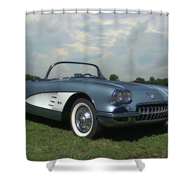 1960 Shower Curtain featuring the photograph 1960 Corvette by Tim McCullough