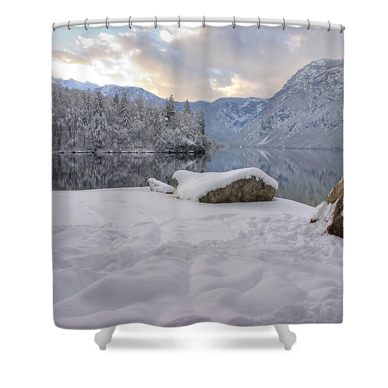 Beautiful Shower Curtain featuring the photograph Alpine winter reflections #4 by Ian Middleton