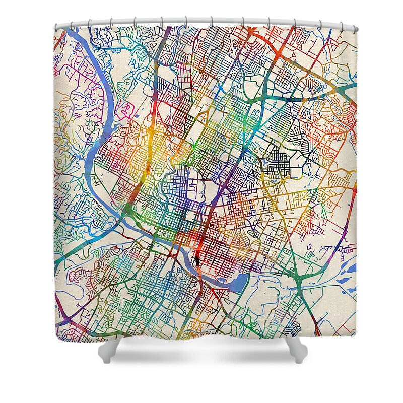 Austin Shower Curtain featuring the digital art Austin Texas City Map #4 by Michael Tompsett