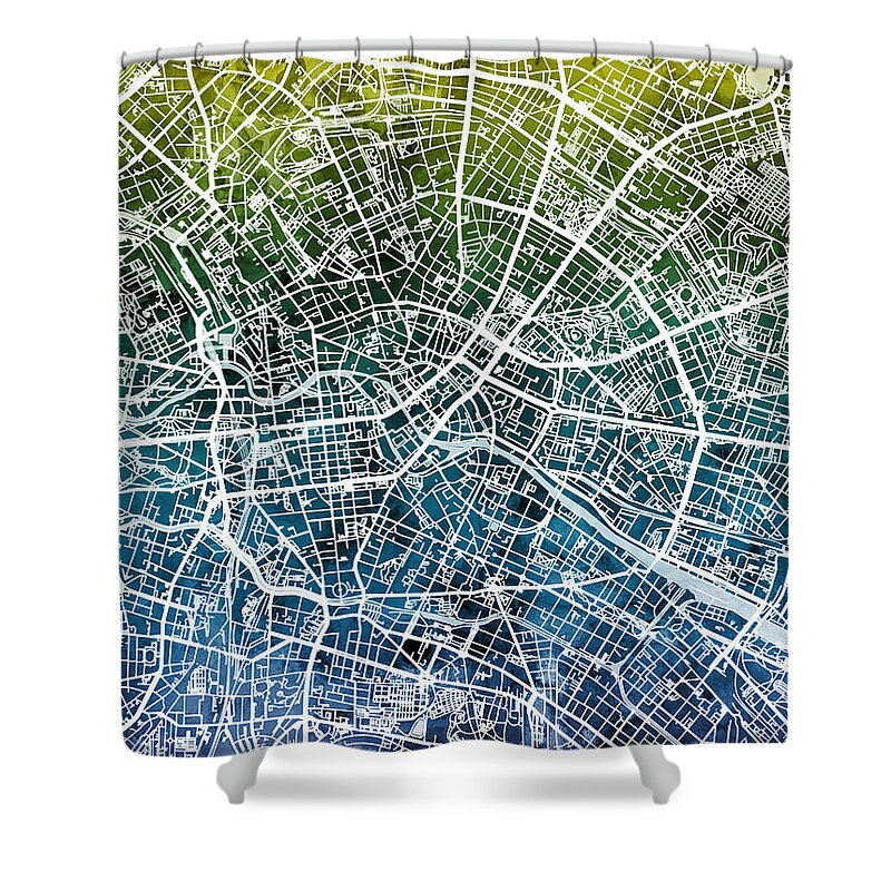 Berlin Shower Curtain featuring the digital art Berlin Germany City Map by Michael Tompsett