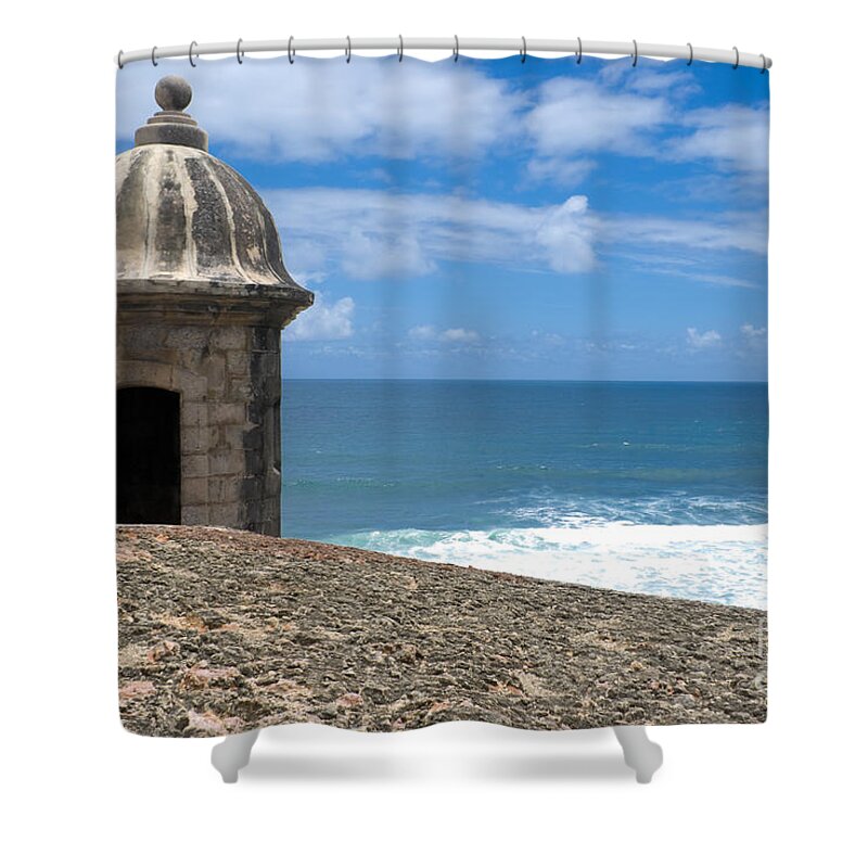 Guerite Shower Curtain featuring the photograph Castillo San Felipe del Morro in San Juan - Puerto Rico #4 by Anthony Totah
