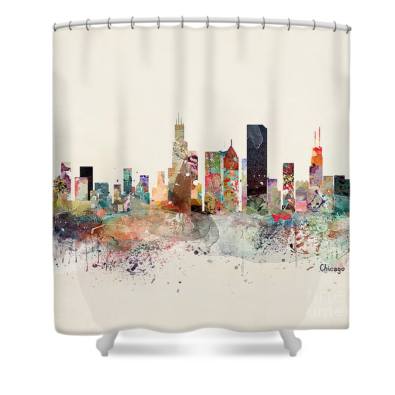 Chicago City Skyline Shower Curtain featuring the painting Chicago Illinois Skyline by Bri Buckley