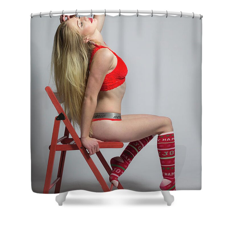 Sexy Shower Curtain featuring the photograph Christmas table boudoir by La Bella Vita Boudoir