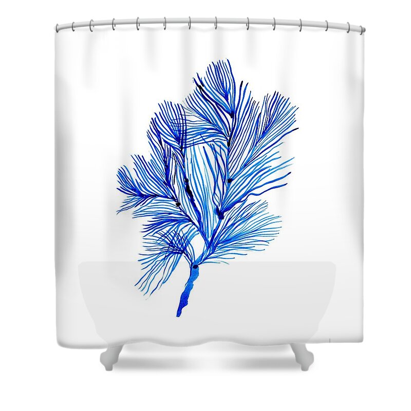 Deep Green Color Art Shower Curtain featuring the painting Coral #4 by Sweeping Girl