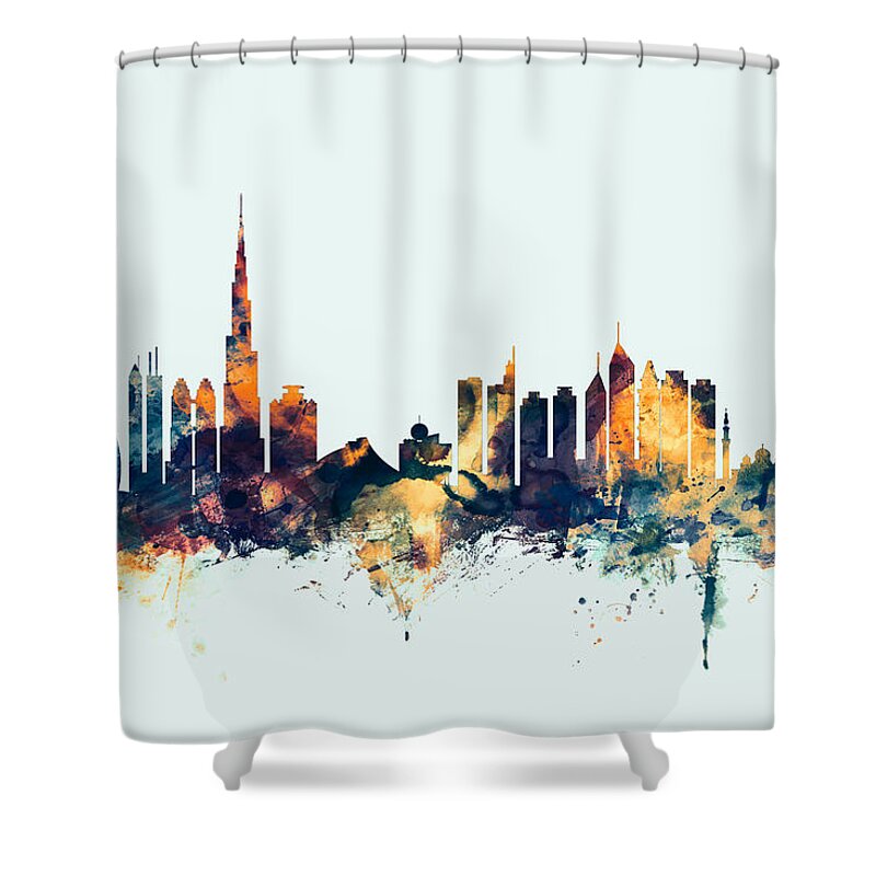 Urban Shower Curtain featuring the digital art Dubai Skyline by Michael Tompsett