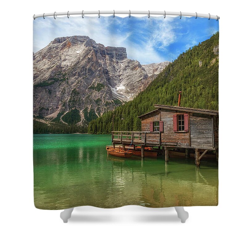 Lago Di Braies Shower Curtain featuring the photograph Lago di Braies - Italy #4 by Joana Kruse
