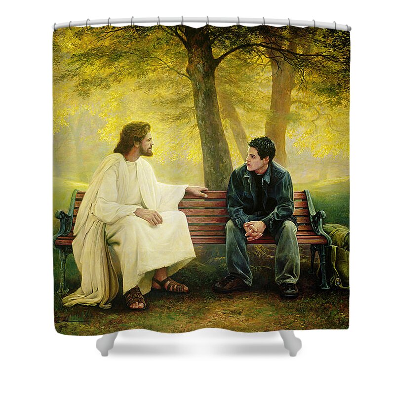 Jesus Shower Curtain featuring the painting Lost and Found by Greg Olsen