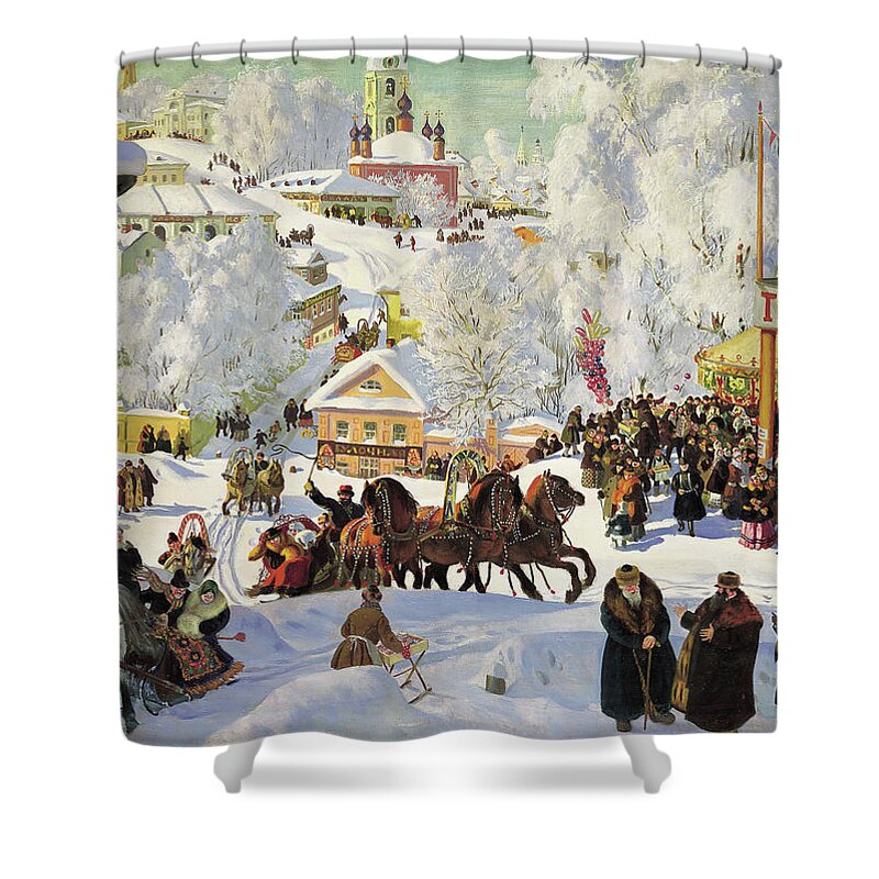 Maslenitsa Shower Curtain featuring the painting Maslenitsa by Boris Kustodiev