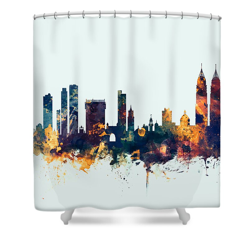 Watercolour Shower Curtain featuring the digital art Mumbai Skyline India Bombay #4 by Michael Tompsett