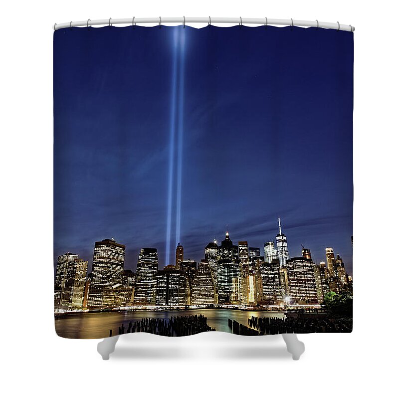 New York Skyline Shower Curtain featuring the photograph New York Skyline 9/11 Memorial #4 by Doolittle Photography and Art