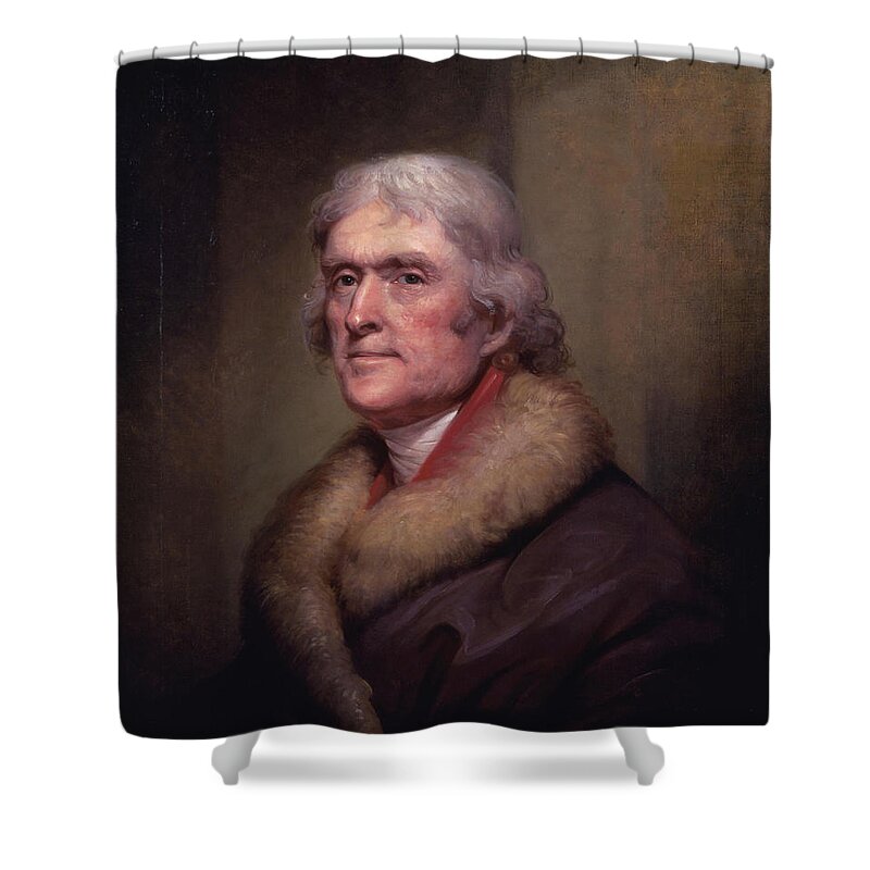 Thomas Jefferson Shower Curtain featuring the painting President Thomas Jefferson by War Is Hell Store