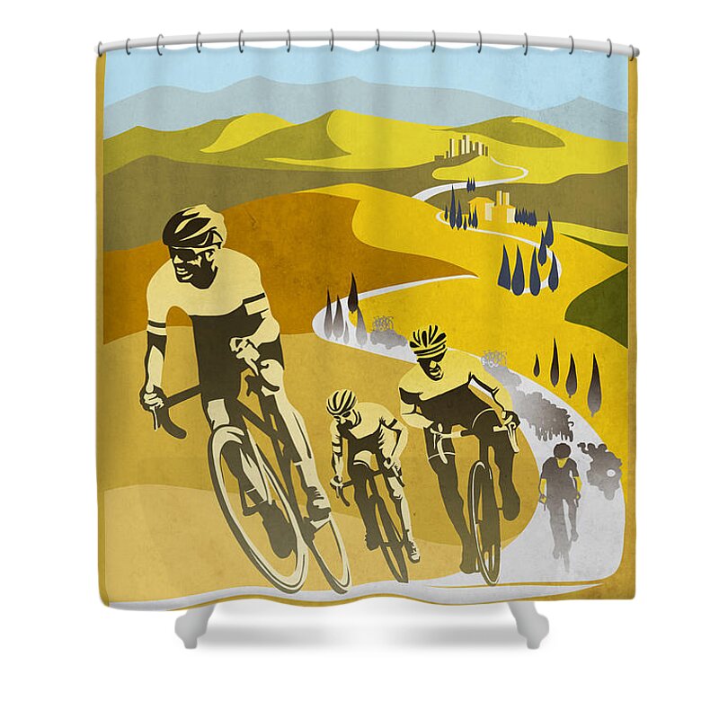 Vintage Cycling Shower Curtain featuring the painting Print #1 by Sassan Filsoof