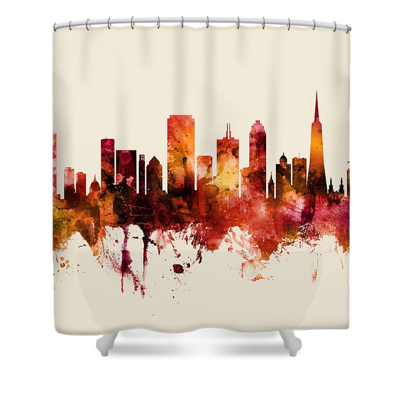 San Francisco Shower Curtain featuring the digital art San Francisco California Skyline #4 by Michael Tompsett