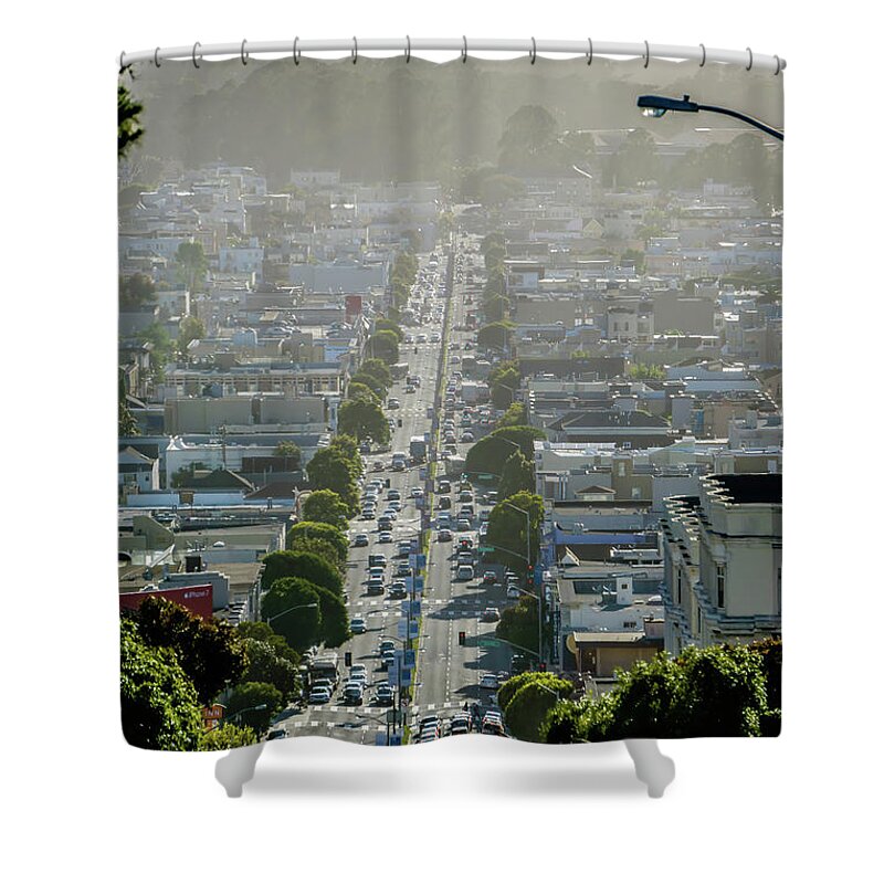 San Shower Curtain featuring the photograph San Francisco City Neighborhoods And Street Views On Sunny Day #4 by Alex Grichenko