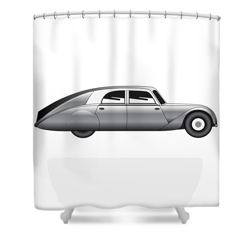 Car Shower Curtain featuring the digital art Sedan - vintage model of car #4 by Michal Boubin