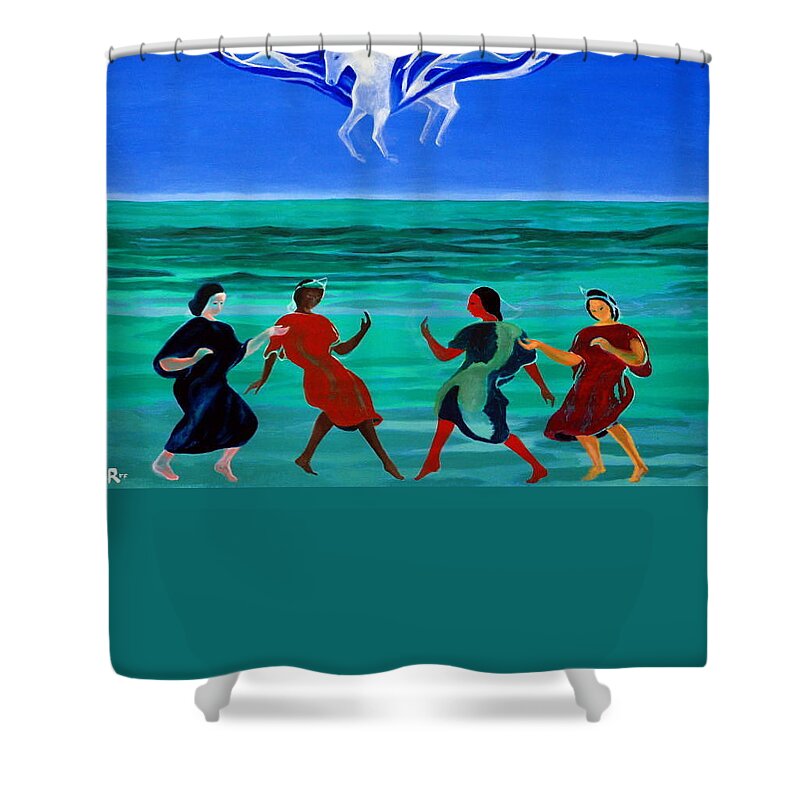 Flamingo Shower Curtain featuring the painting Sons of the Sun by Enrico Garff