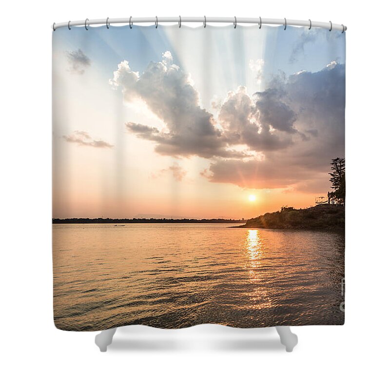 Champasak Shower Curtain featuring the photograph Sunset over the Mekong river #4 by Didier Marti