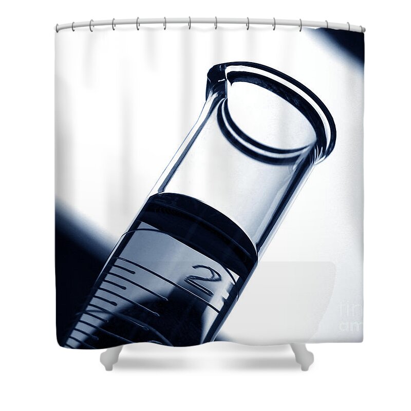 Blue Shower Curtain featuring the photograph Test Tube in Science Research Lab #4 by Olivier Le Queinec