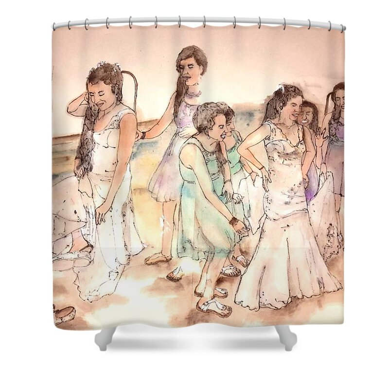 Wedding. Summer Shower Curtain featuring the painting The Wedding Album #4 by Debbi Saccomanno Chan