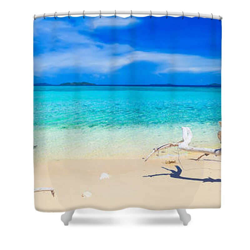 Sea Shower Curtain featuring the photograph Tropical beach Malcapuya by MotHaiBaPhoto Prints