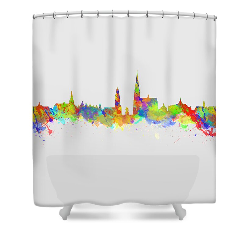 Antwerp Shower Curtain featuring the photograph Watercolor art print of the skyline of Antwerp in Belgium #4 by Chris Smith