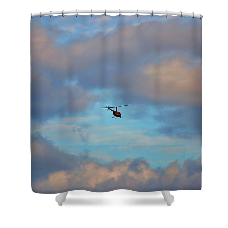 Helicopter Shower Curtain featuring the digital art 41- Into The Blue by Joseph Keane