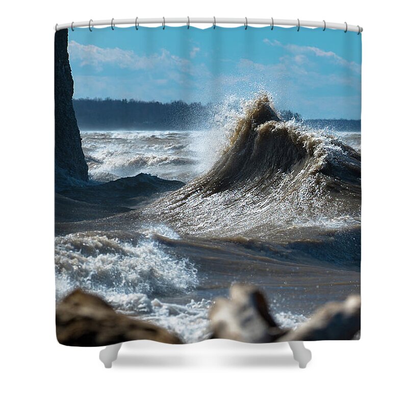 Lake Shower Curtain featuring the photograph Lake Erie Waves #41 by Dave Niedbala