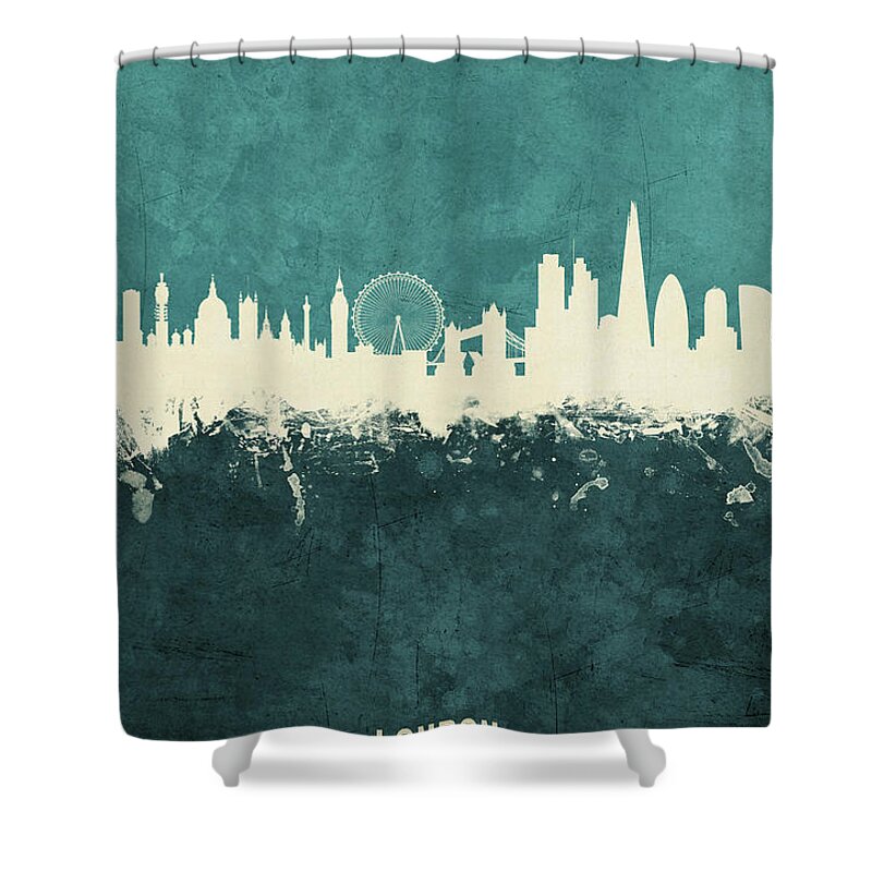 London Shower Curtain featuring the digital art London England Skyline by Michael Tompsett