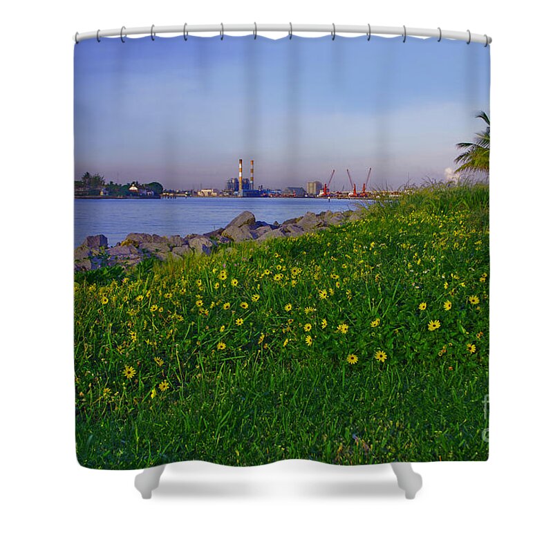 Lake Worth Inlet Shower Curtain featuring the photograph 43- Smokestacks and Sunflowers by Joseph Keane
