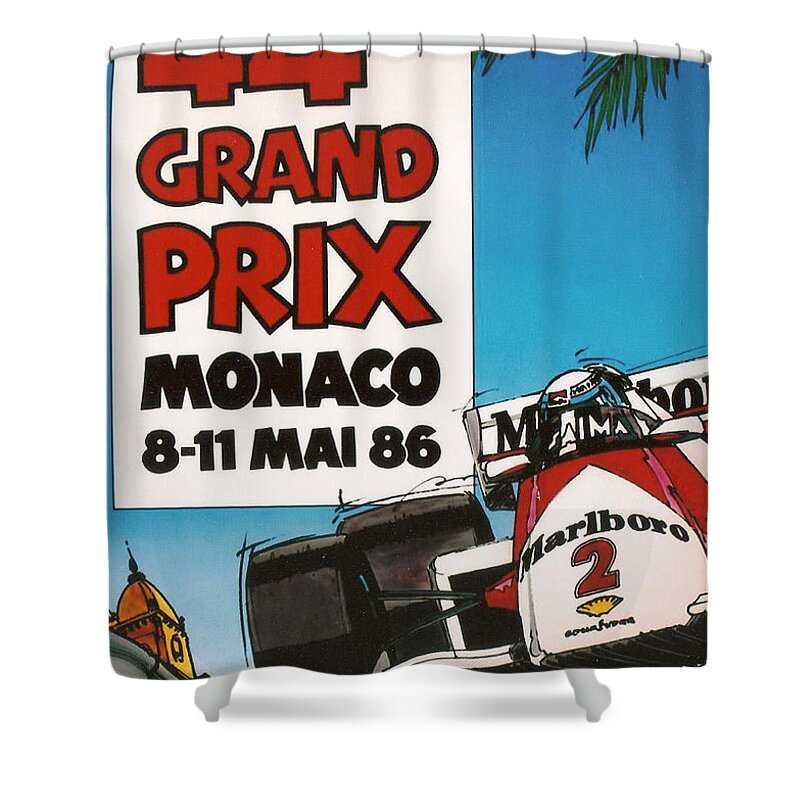 Monaco Grand Prix Shower Curtain featuring the digital art 44th Monaco Grand Prix 1986 by Georgia Clare