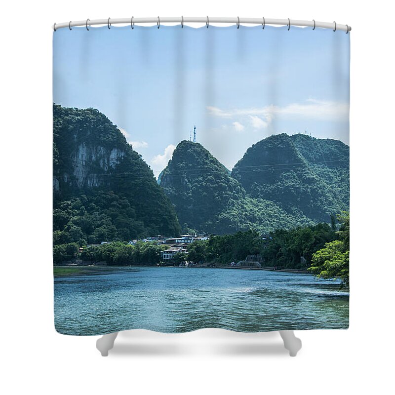 River Shower Curtain featuring the photograph Lijiang River and karst mountains scenery #46 by Carl Ning
