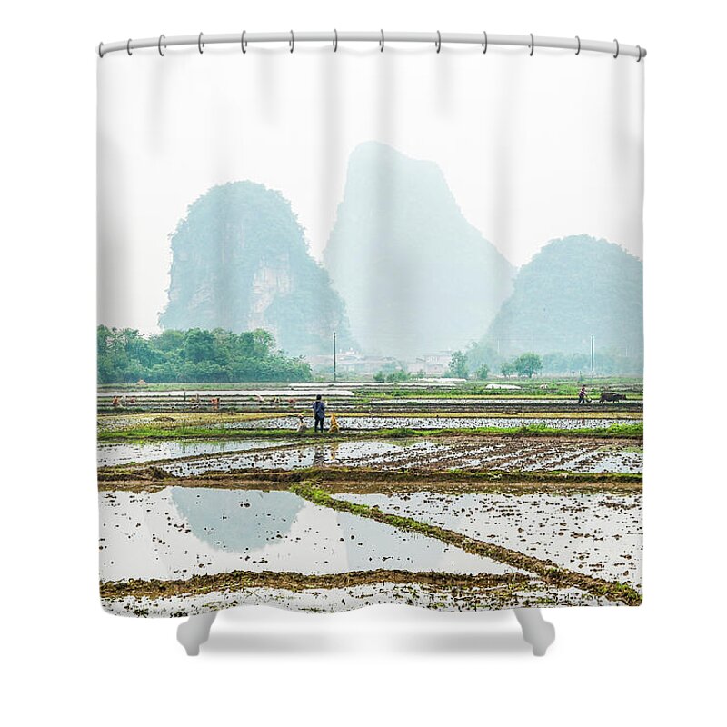 The Beautiful Karst Rural Scenery In Spring Shower Curtain featuring the photograph Karst rural scenery in spring #48 by Carl Ning